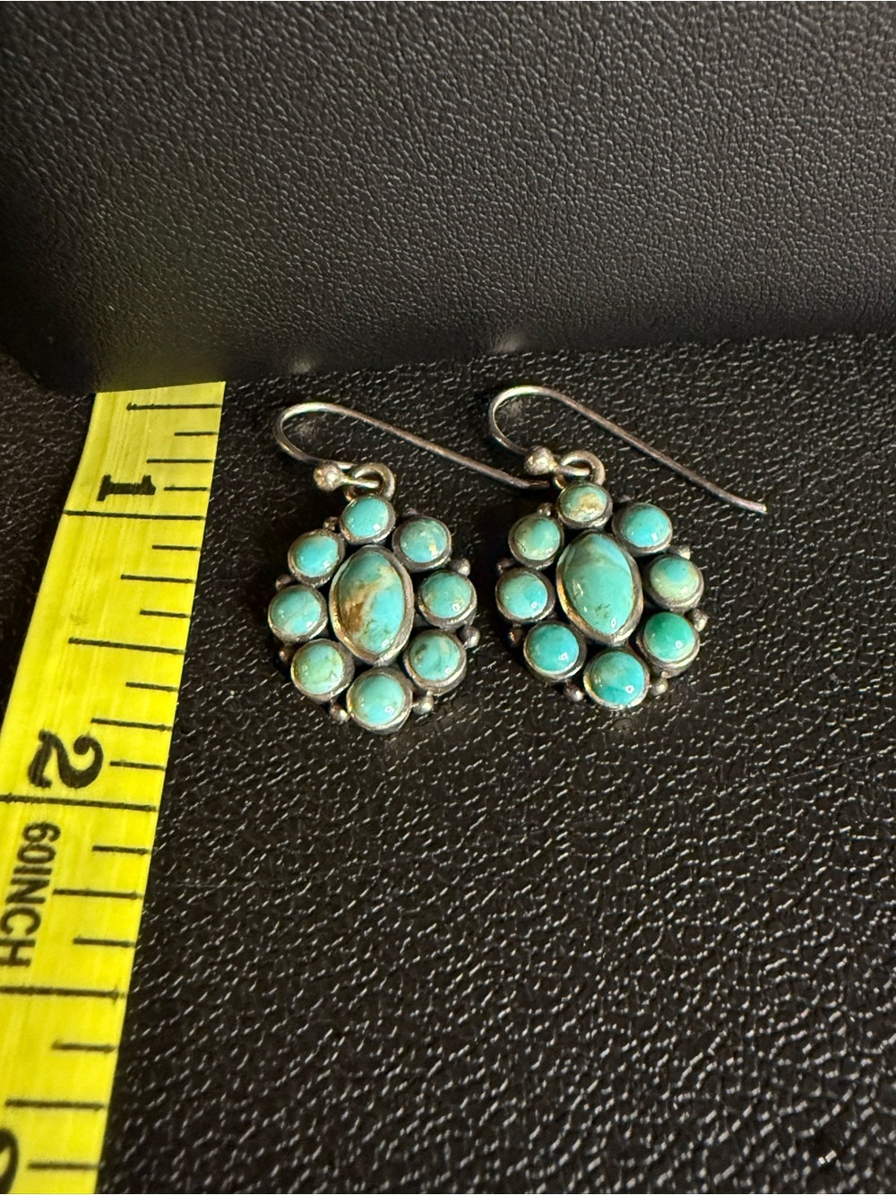 Turquoise Cluster Vintage Barse 925 Sterling Silver Western Dangle Earrings